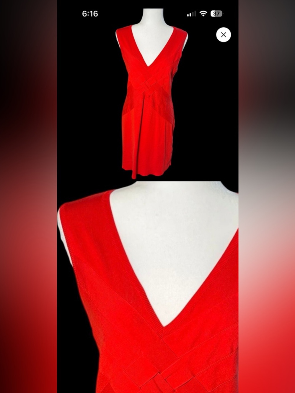 Red Valentino Bright Red V-Neck Knit Dress